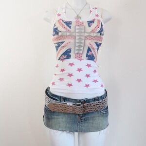 y2k union jack cross graphic tank top pink star fitted cami